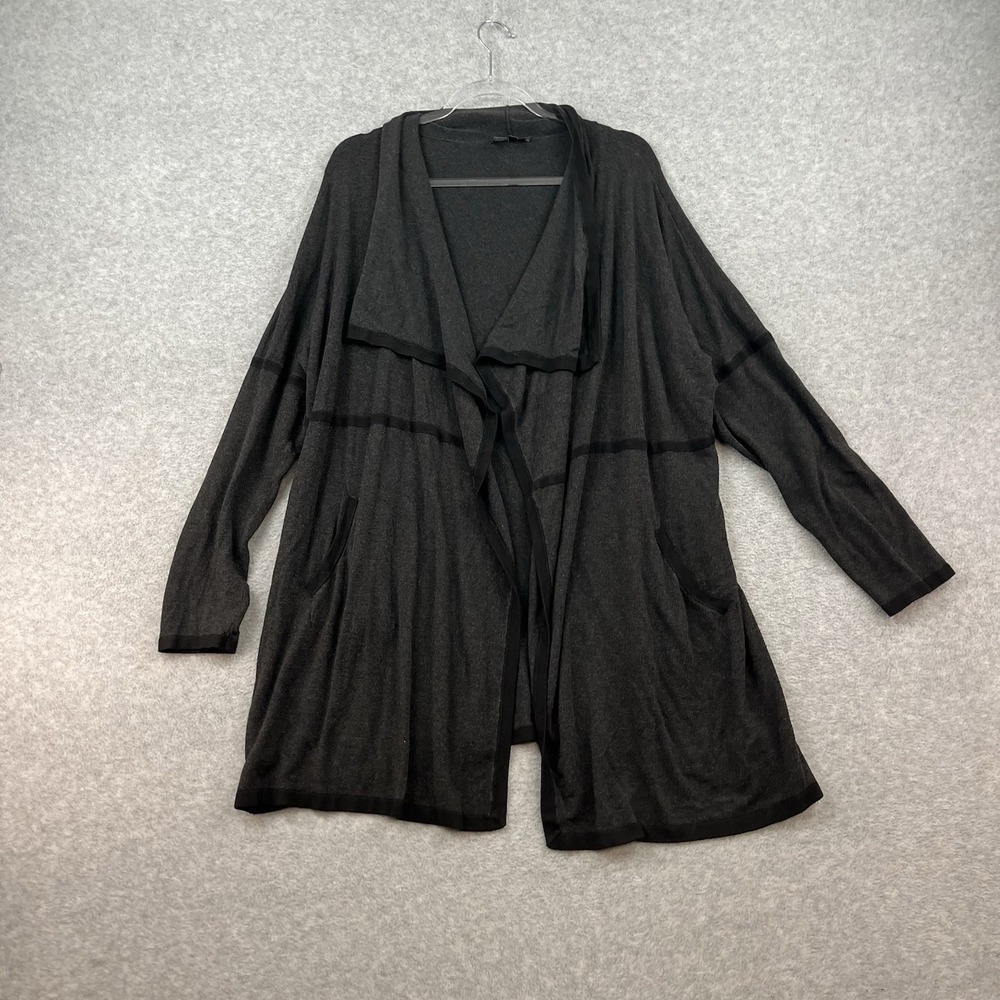 Eileen Fisher‎ Womens L Black Open Front Long Sleeve Viscose Cardigan Lagenlook